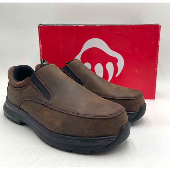 WOLVERINE LOGAN SLIP-ON ST Men's NEW Steel-Toe Work Shoe Brown US Size 9 EW NIB - Picture 1 of 11
